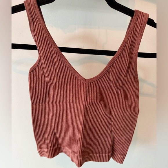 Aurora Brown Ripped V Neck Spandex Tank Top Size M/L - Picture 3 of 5